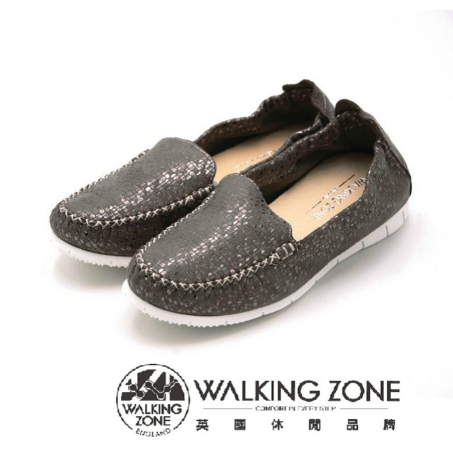 WALKING ZONE 高質感皮革休閒鞋 女鞋-灰(另有粉、藍)