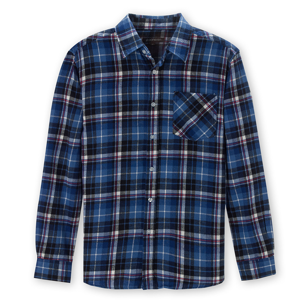 Hang Ten - 男裝 - 法蘭絨系列 - 經典撞色口袋格紋襯衫(藍)