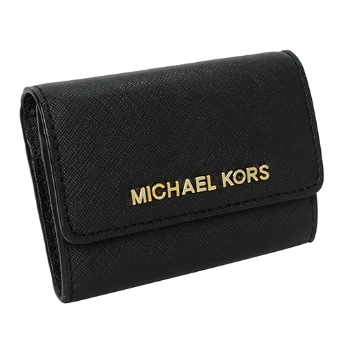 MICHAEL KORS黑色真皮壓紋金色LOGO飾牌證件票卡/零錢包