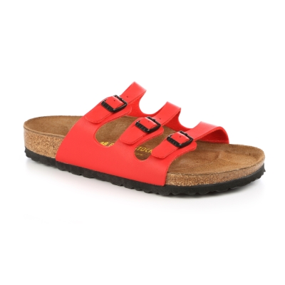 勃肯BIRKENSTOCK 054741。佛羅里達 三條復古拖鞋(亮紅)