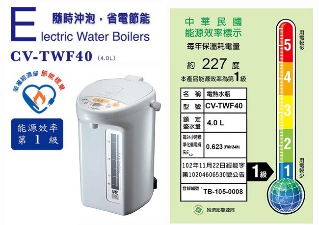 象印 4公升SuperVE真空省電微電腦電動熱水瓶(CV-TWF40)