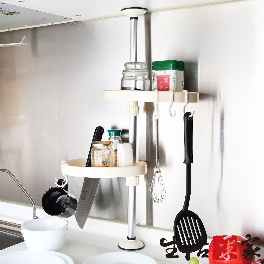 ◤廚櫃空間專用◢吸盤式伸縮二層置物架