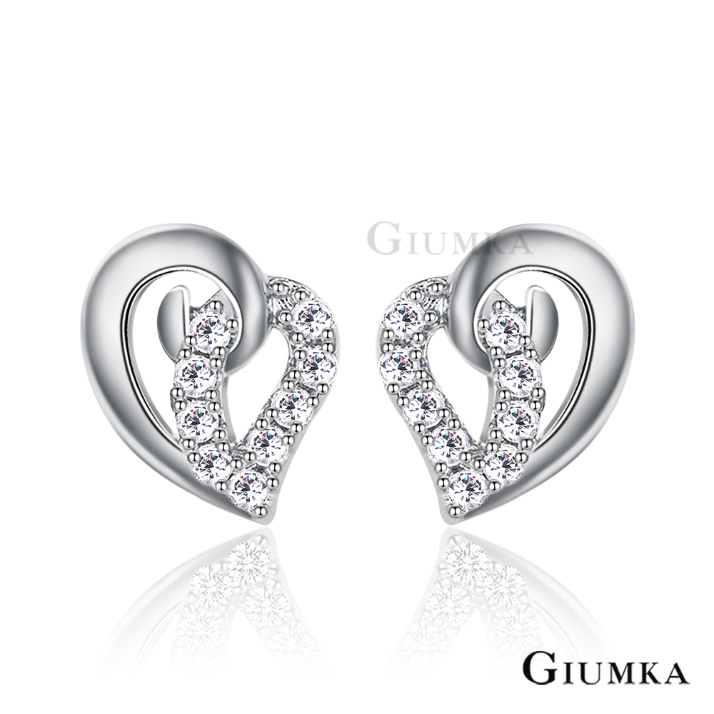 GIUMKA純銀耳環 勾心女孩 心形針式耳環-銀色