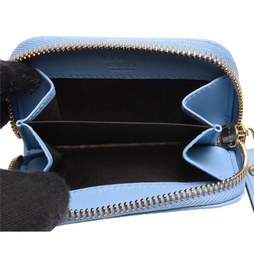 GUCCI 經典Guccissima GG壓紋牛皮拉鍊零錢包(淡藍)