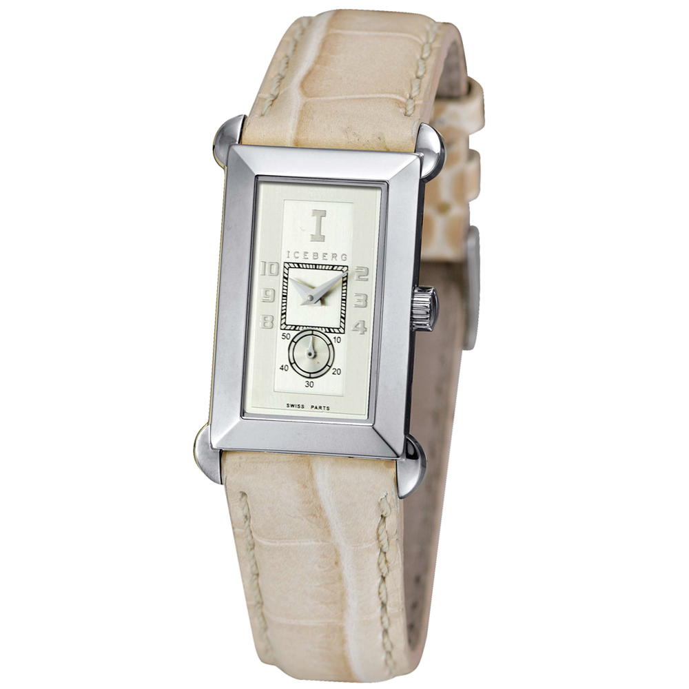 ICEBERG 舊愛新歡系列皮帶腕錶-白x米白色皮帶/34mm