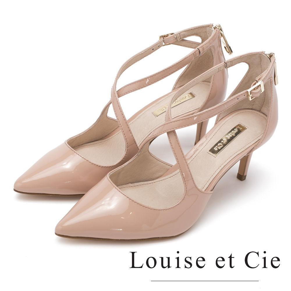 Louise et Cie 牛皮交叉帶尖頭高跟鞋-粉色