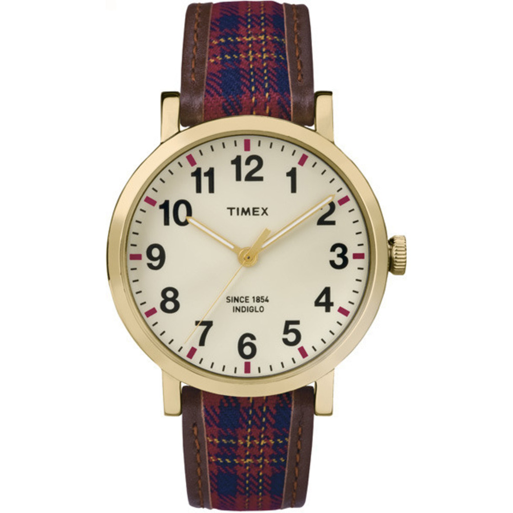 TIMEX 天美時 經典復刻冷光系列腕錶-米色/格紋-42mm