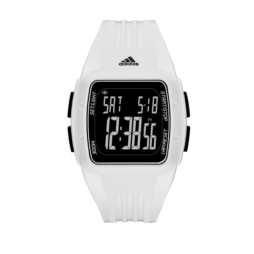 adidas Performance 方形坦克休閒電子運動錶-白/40mm