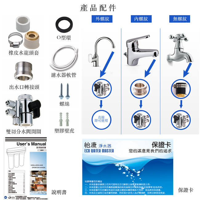 怡康 快拆式中空絲膜二道過濾廚上型淨水器 QUC-62