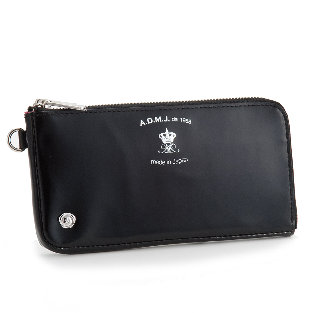 A.D.M.J. 珠光小牛革 L-ZIPPER LONG WALLET (BLACK)