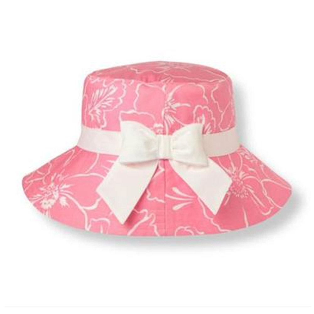 英版-歐美粉色女童花朵印花大盆帽