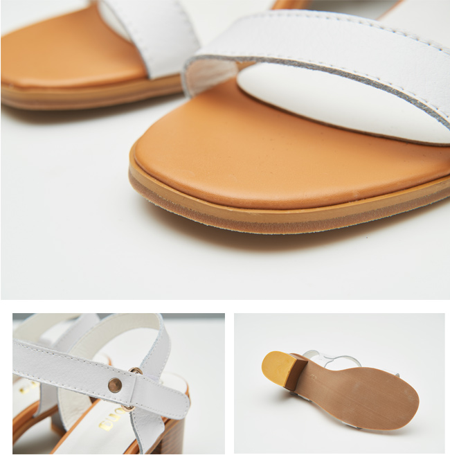 mo.oh-真皮簡約露趾粗跟涼鞋-白色