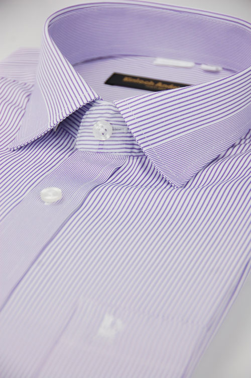金‧安德森 紫色變化領條紋窄版長袖襯衫