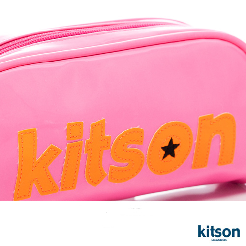【kitson】 星星LOGO 漆皮化妝包 (螢光粉)
