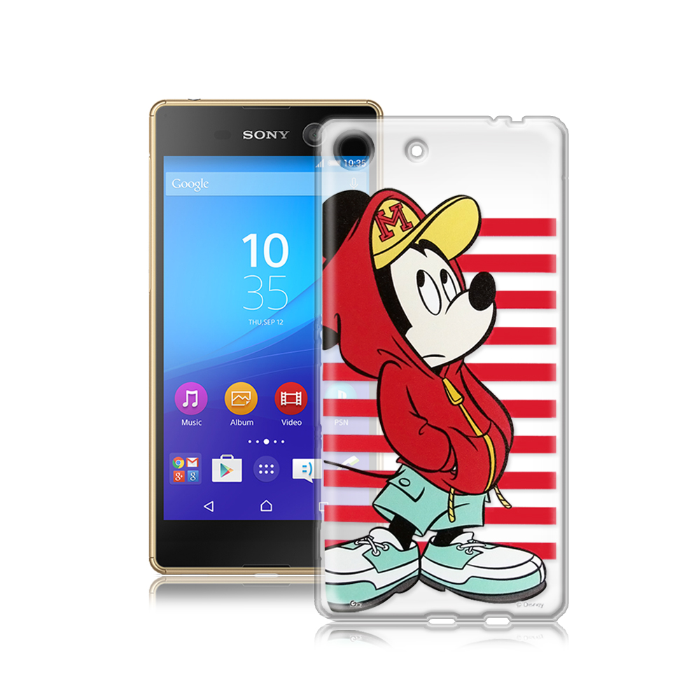 迪士尼SONY Xperia M5 E5653 街頭透明軟式手機殼(帽T米奇)