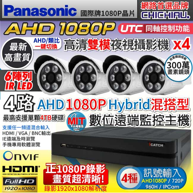 奇巧 AHD 1080P 4路iCATCH監控組 含Panasonic監視器攝影機