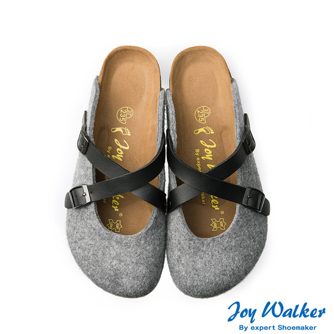 Joy Walker 經典交叉包頭拖鞋*黑灰