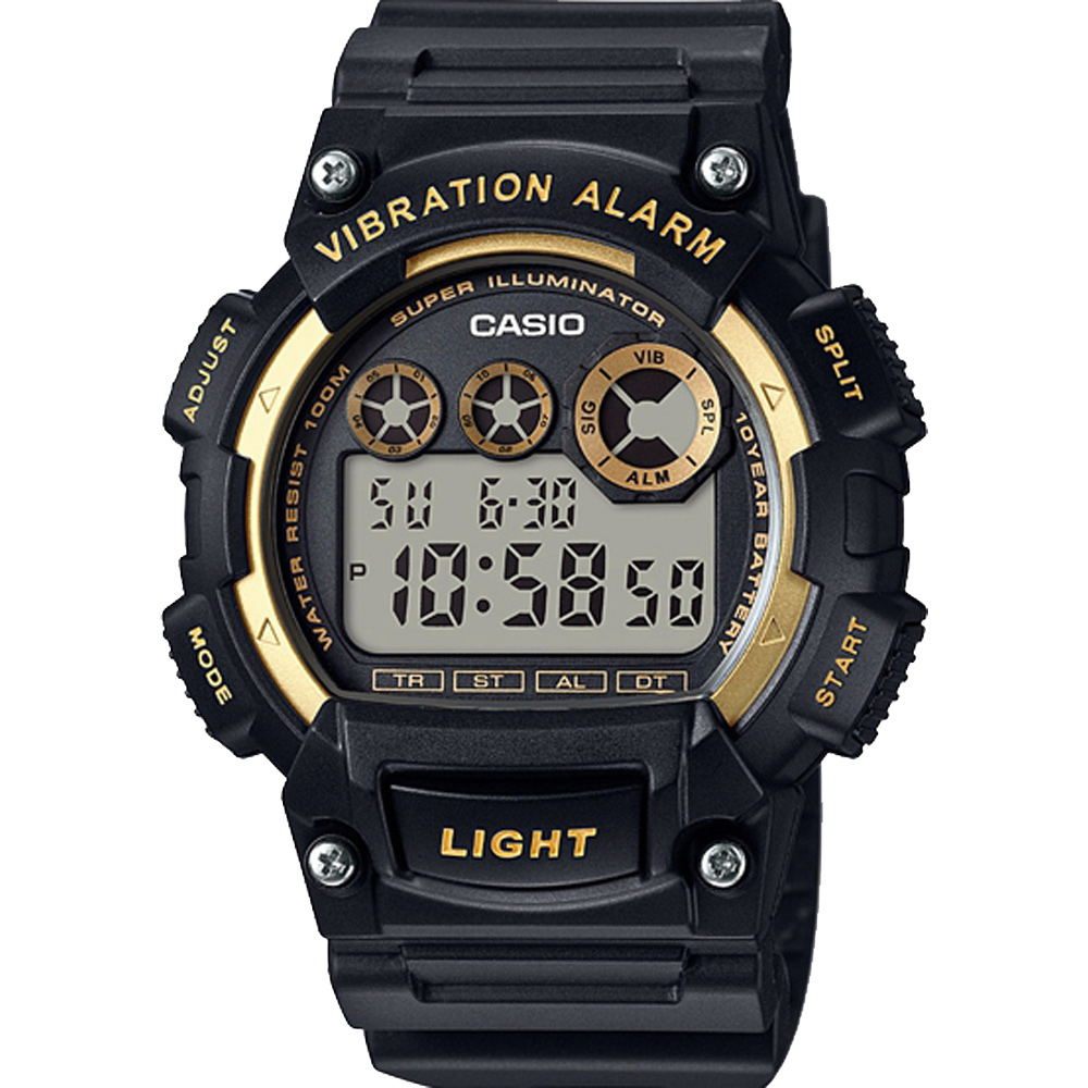CASIO卡西歐 十年電力手錶-黑金/45mm