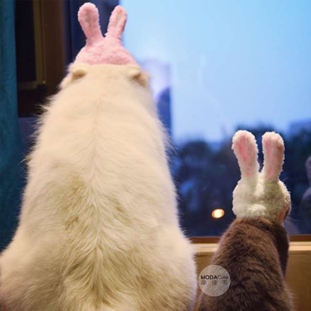 【摩達客寵物】超萌秒變兔兔耳造型寵物帽/貓咪狗狗頭套(粉紅色系)手工縫製