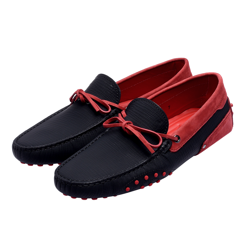 TOD'S 聯名FERRARI系列麂皮綁帶撞色手工豆豆鞋(紅X黑) | 精品服飾/鞋子