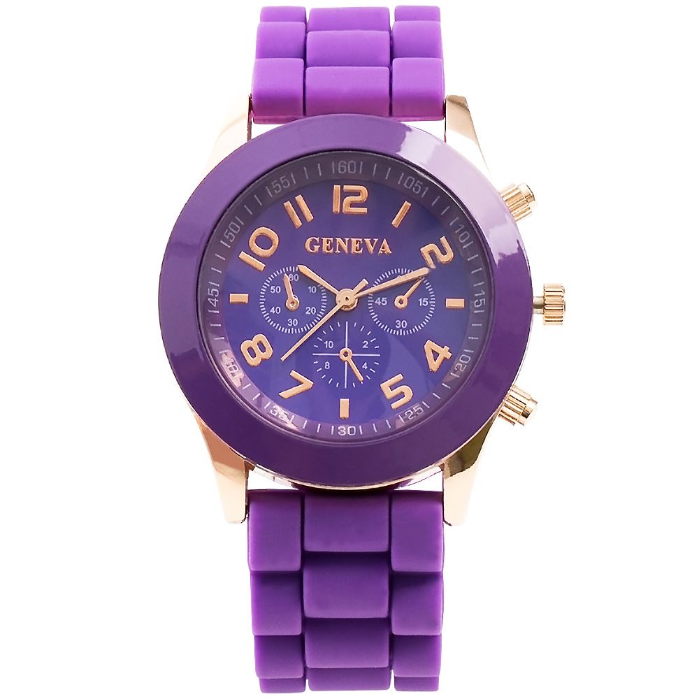 Watch-123 繽紛馬卡龍-爆款輕甜時尚果凍腕錶-桔梗紫/38mm