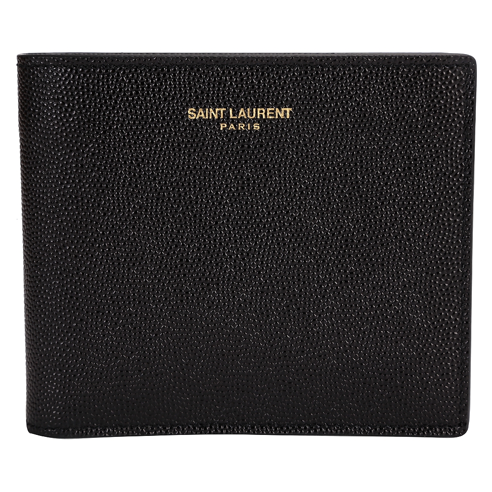 YSL Saint Laurent 荔枝皮紋對折短夾(黑色)