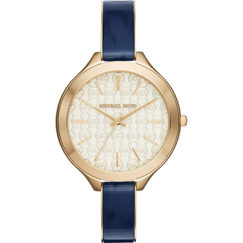 Michael Kors 品牌浮雕手環錶-金x藍/41mm