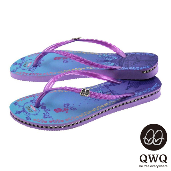 QWQ夾拖的創意(女) - 我的祕密花園側鑽鍊夾腳拖鞋 - 神秘紫
