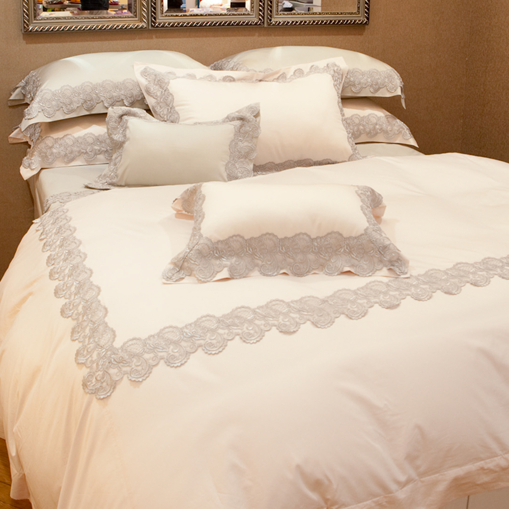 法國CASA BELLE 純色浪漫-粉 雙人蕾絲四件式被套床包組