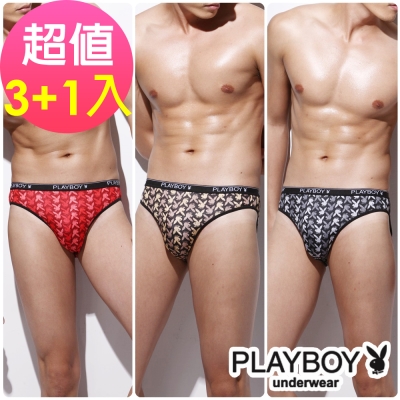 【Playboy】普普風絲光三角褲- 超值3+1件組