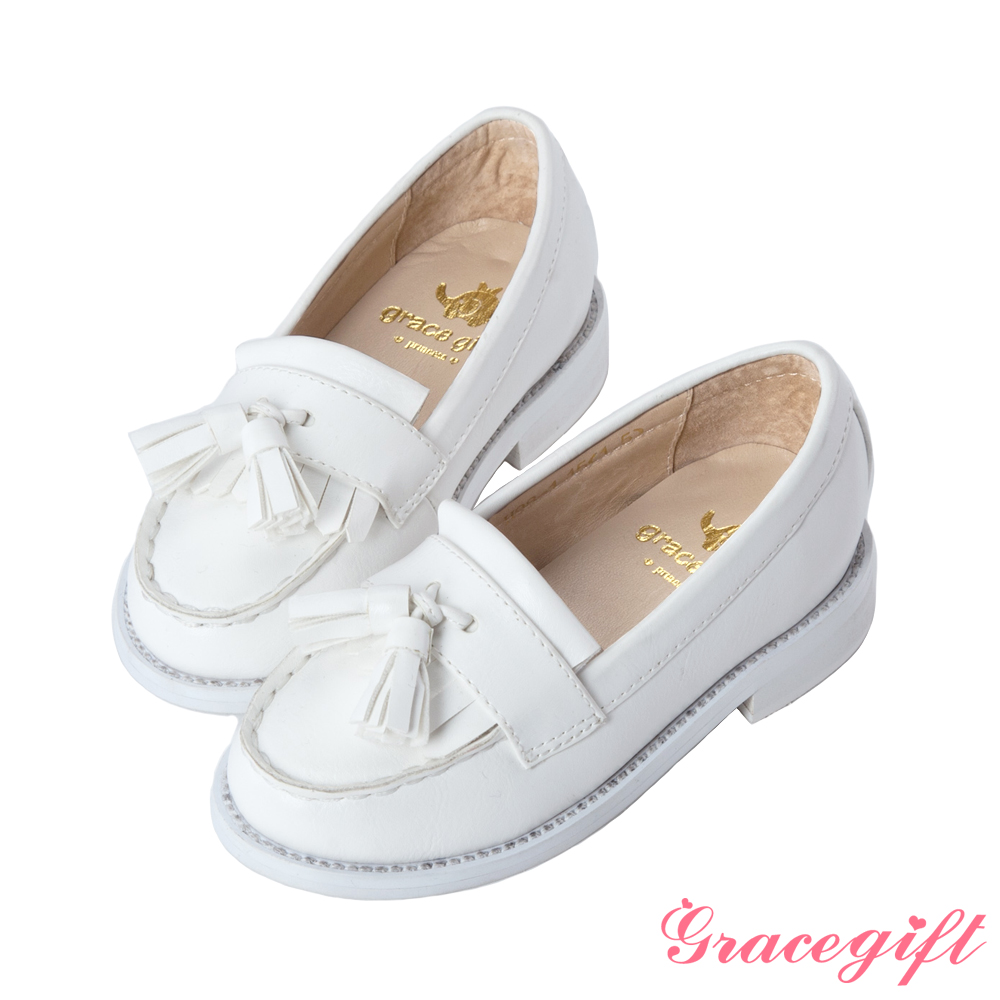 Grace gift-Princess童鞋．柔軟皮革流蘇樂福童鞋 白