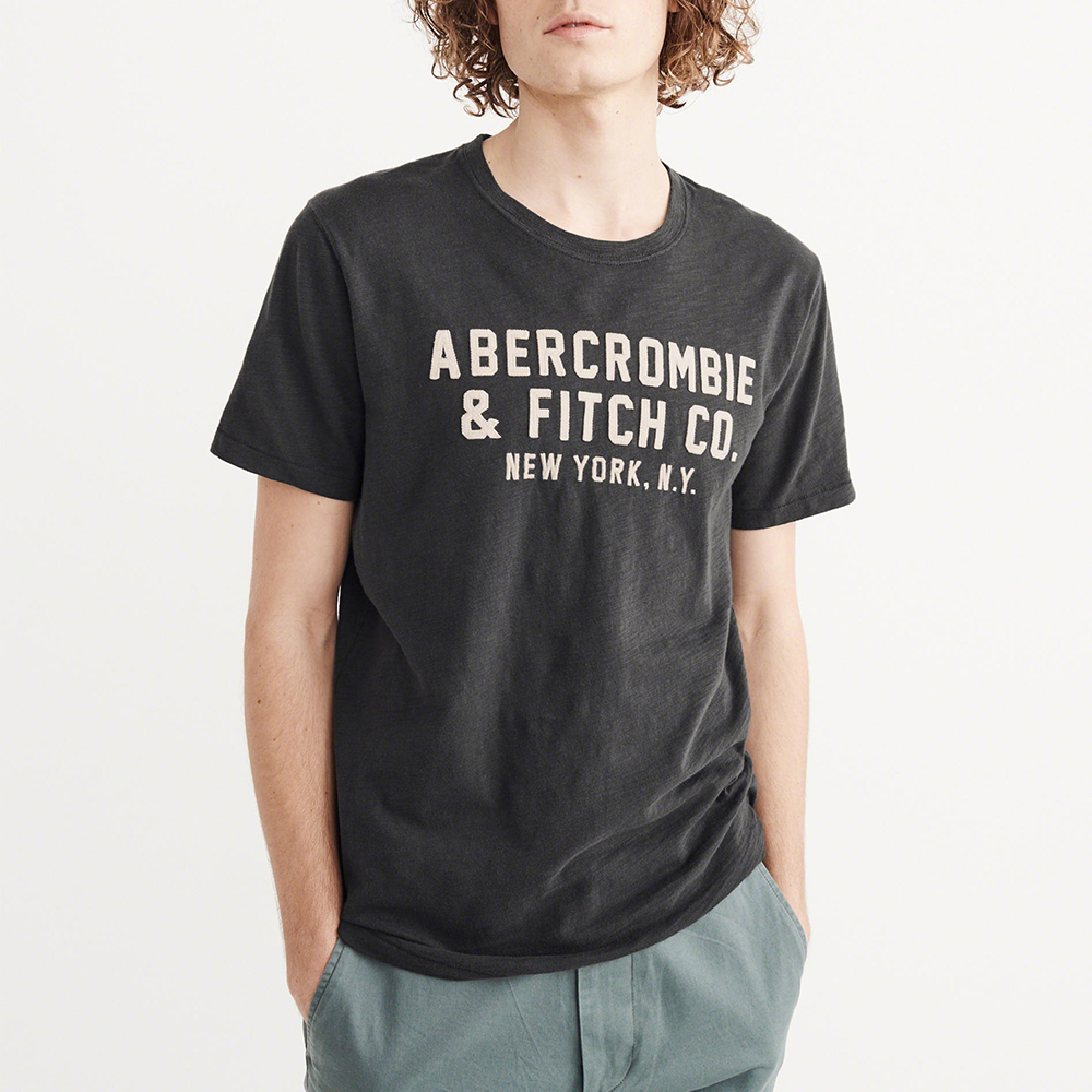 A&F 經典刺繡文字短袖T恤-深灰色 AF Abercrombie