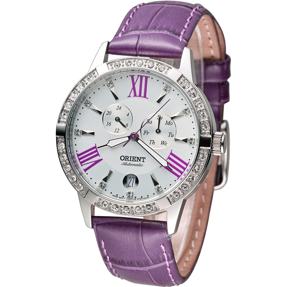 ORIENT Elegant 璀璨時光機械錶-白x紫色/37mm