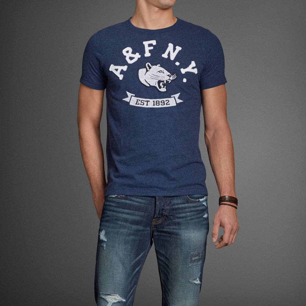 A&F 男裝 美洲獅短T恤(深藍)