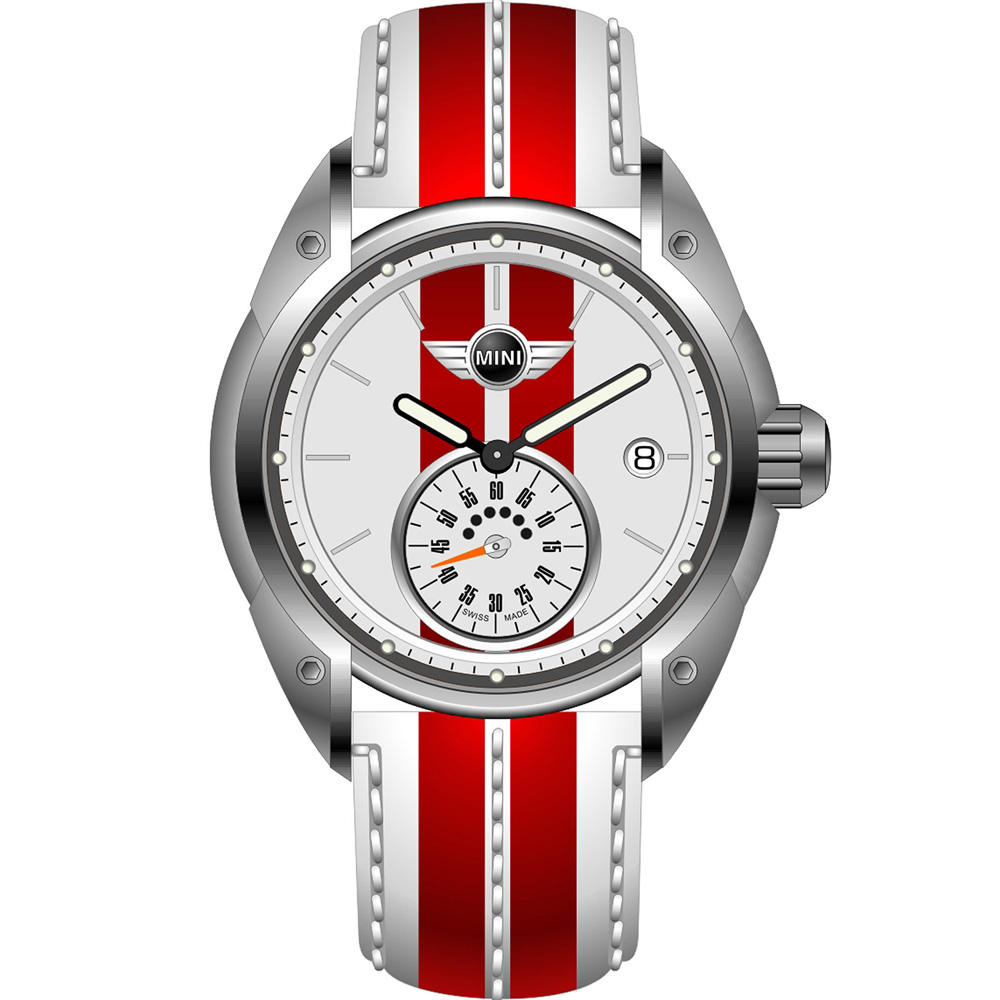 MINI Swiss Watches  休閒運動腕錶-白x紅/45mm