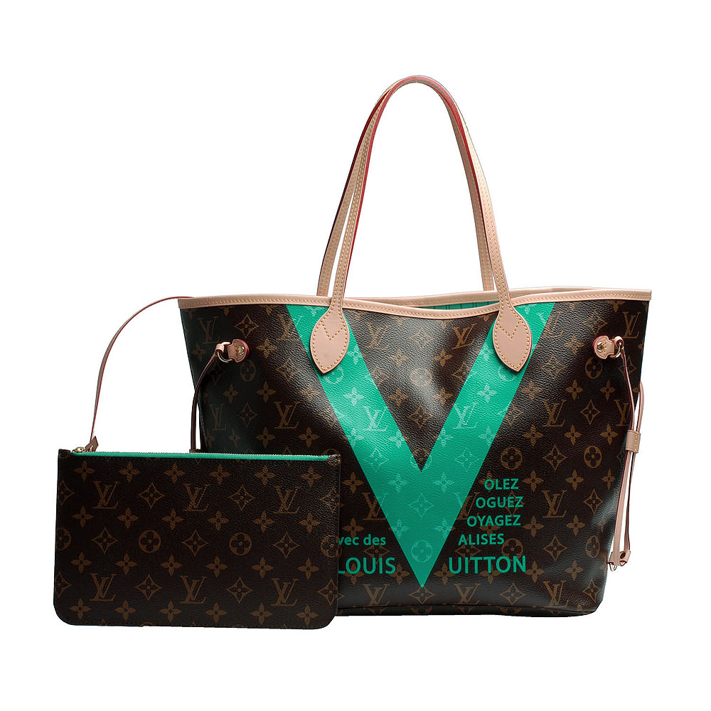 LV M41601限量Monogram V Neverfull MM肩背子母包(中-淺藍)