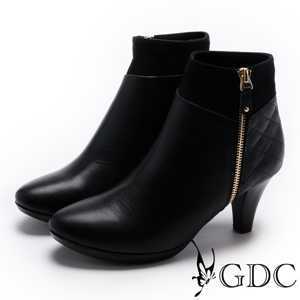 GDC-時尚必備全真皮側拉鍊踝靴-黑色