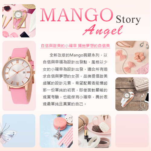 MANGO 柔美典雅三眼不鏽鋼時尚腕錶-粉/31mm