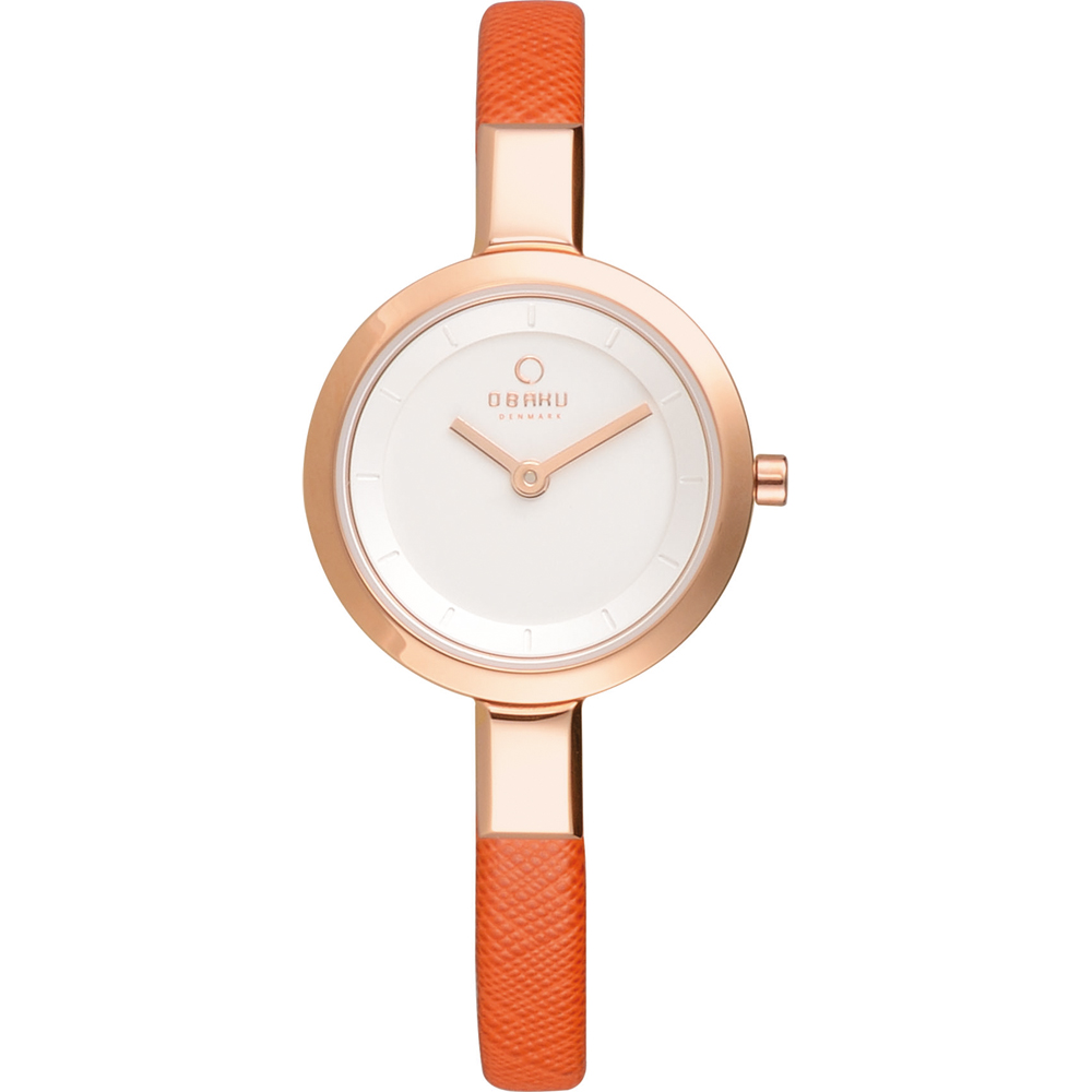 OBAKU 小巧媛式時尚腕錶-玫瑰金框x橘色錶帶/27mm