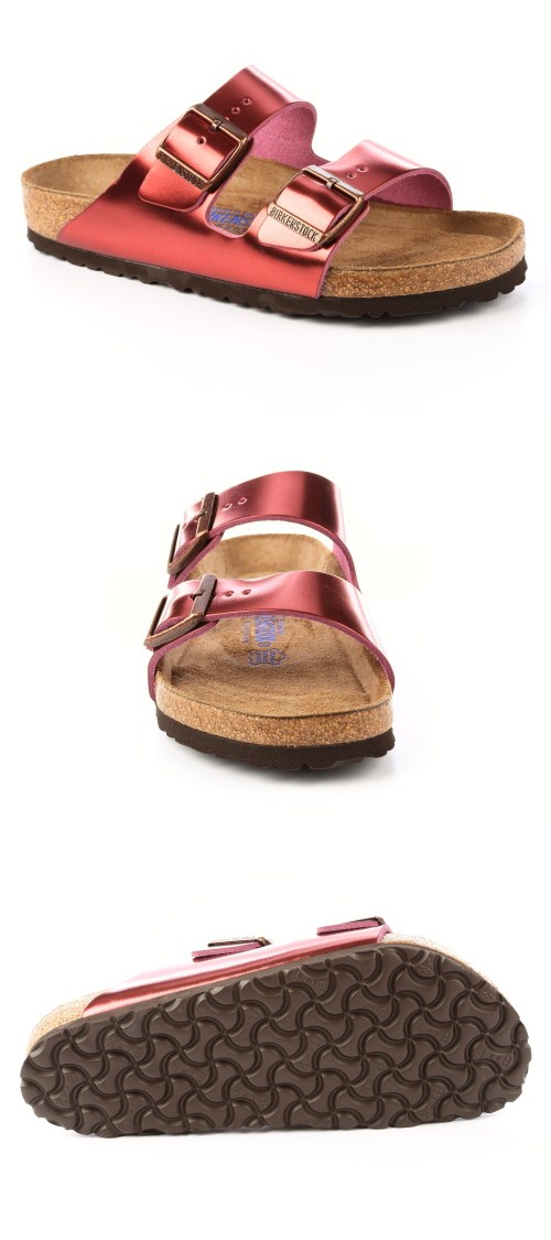 勃肯BIRKENSTOCK752701。亞利桑那經典二條拖鞋(酒紅金)