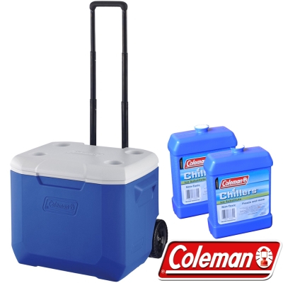 Coleman 27863_海洋藍 56L行動拉桿托輪冰箱+冷媒*2 公司貨/保冰桶