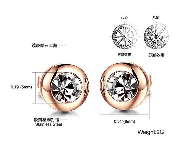 JINCHEN 白鋼復古水晶耳環 玫瑰金