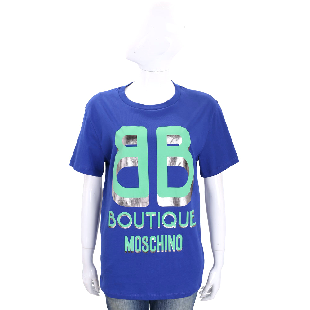 BOUTIQUE MOSCHINO 藍綠色雙B字母LOGO棉質短袖T恤