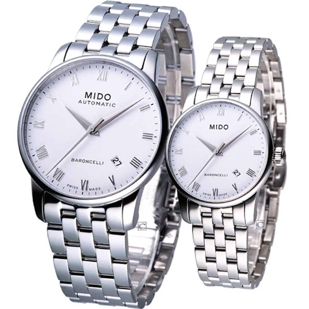 【MIDO 美度】官方授權經銷商M2 Baroncelli 羅馬假期經典白機械對錶