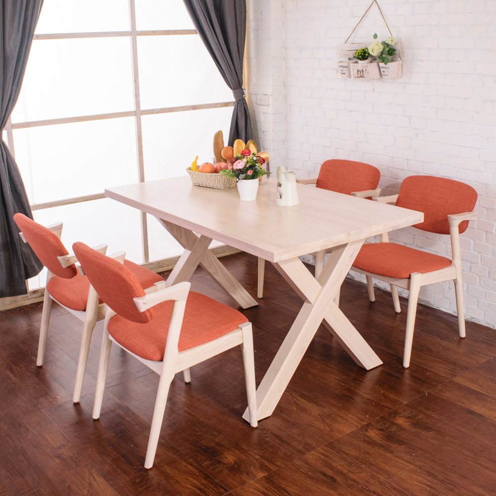 Bernice-諾瑪雙色造型實木餐桌椅組(一桌四椅)