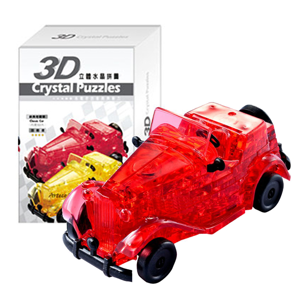 《3D Crystal Puzzles》經典老爺車-紅(8cm系列-53片)3D立體拼圖