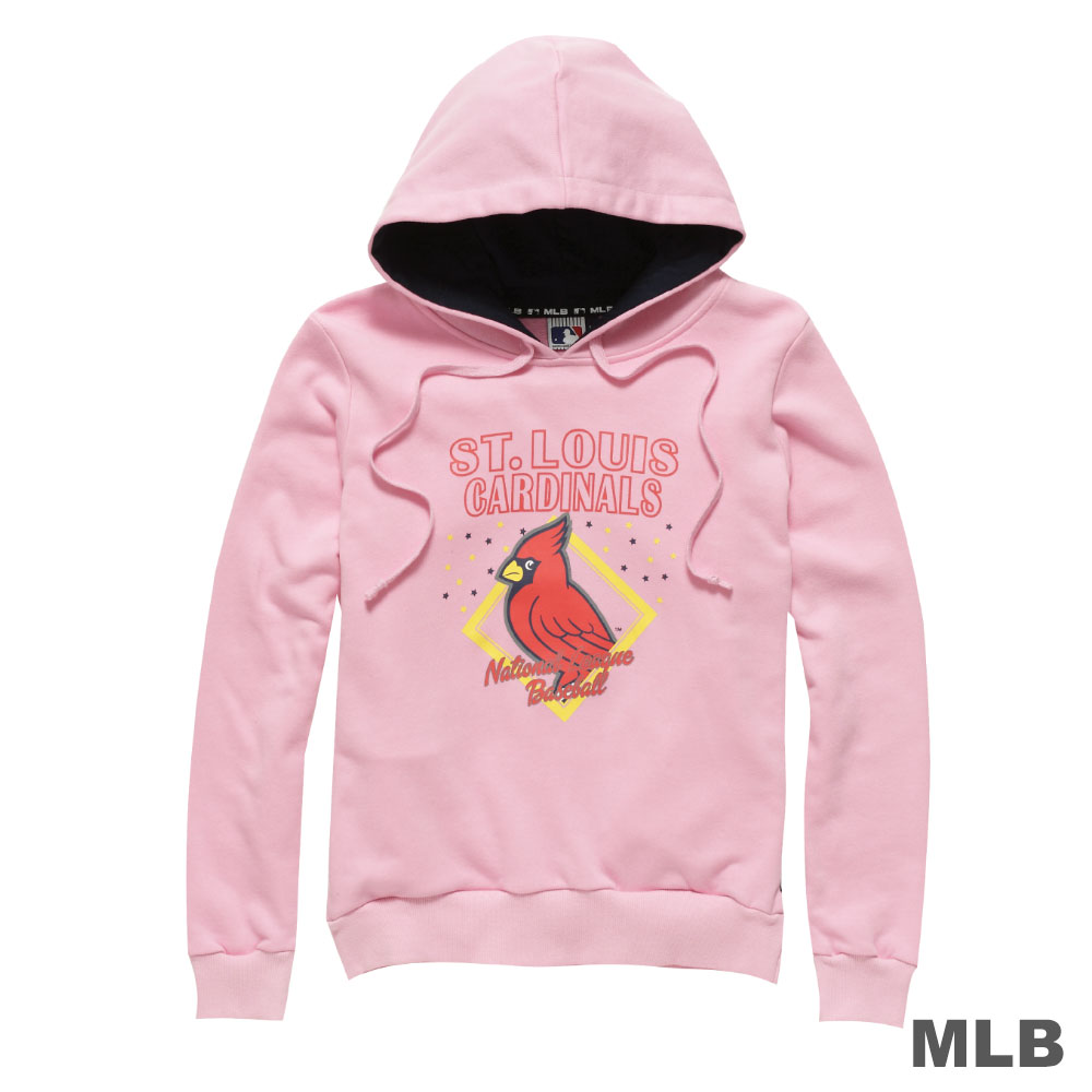 MLB-聖路易紅雀隊卡通印花連帽長袖厚T恤-粉紅 (女)
