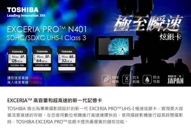 TOSHIBA EXCERIA PRO 128GB U3 SDXC 勁速炫銀記憶卡