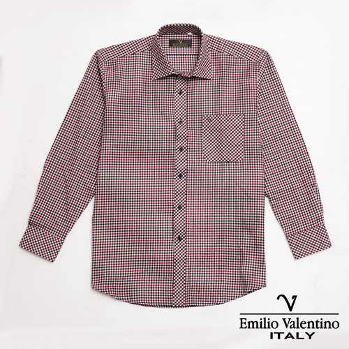 Emilio Valentino 范倫提諾經典格紋襯衫-紅黑
