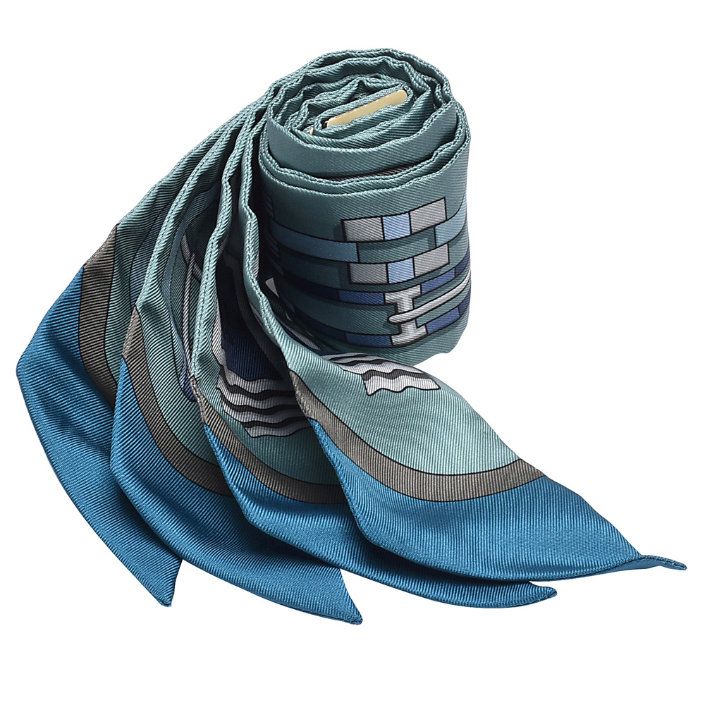 HERMES Carre en Boucles釦環造型Twilly絲巾/領結_青瓷綠X藍色